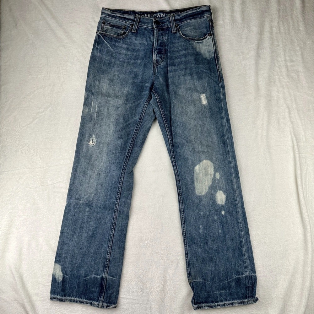 VTG American Eagle Bootcut Jeans Mens 32x34 Blue Distressed 100% Cotton 90s